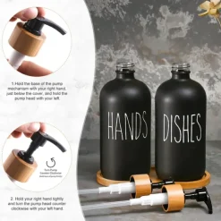 Soap Dispenser Set with Tray by Brighter Barns for Bathroom/Kitchen Hand and Dish Soap Dispenser for Bathroom Kitchen Sink Bamboo- Farmhouse Soap Dispenser(500ml*2)