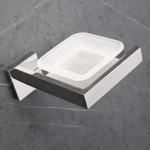 Soap Holder Stainless Steel and ABS with Glass Tray Wall Mounted Bathroom 1pc Painted Finishes, Chrome Electroplated and Brushed