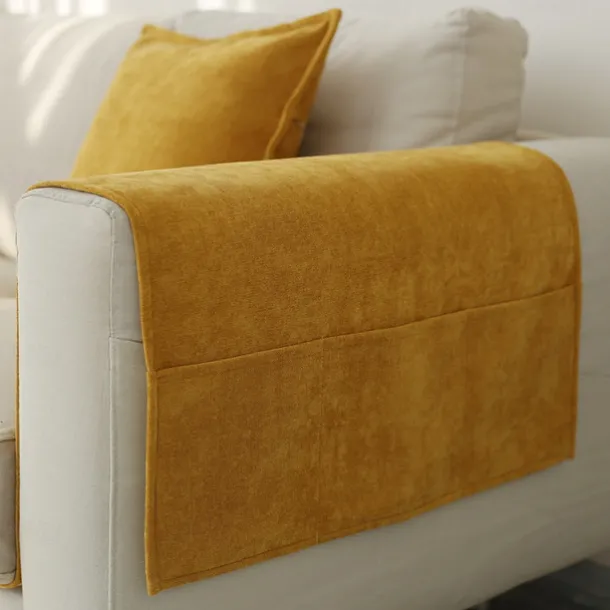 Sofa Armrest Cover Solid Color Extended Non slip Storage Cover Thick Chenille Sofa Armrest Cover