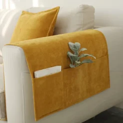 Sofa Armrest Cover Solid Color Extended Non slip Storage Cover Thick Chenille Sofa Armrest Cover