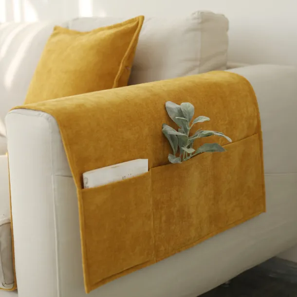 Sofa Armrest Cover Solid Color Extended Non slip Storage Cover Thick Chenille Sofa Armrest Cover