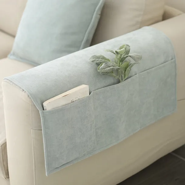 Sofa Armrest Cover Solid Color Extended Non slip Storage Cover Thick Chenille Sofa Armrest Cover