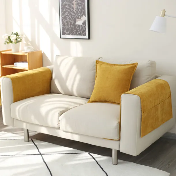 Sofa Armrest Cover Solid Color Extended Non slip Storage Cover Thick Chenille Sofa Armrest Cover