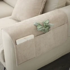 Sofa Armrest Cover Solid Color Extended Non slip Storage Cover Thick Chenille Sofa Armrest Cover