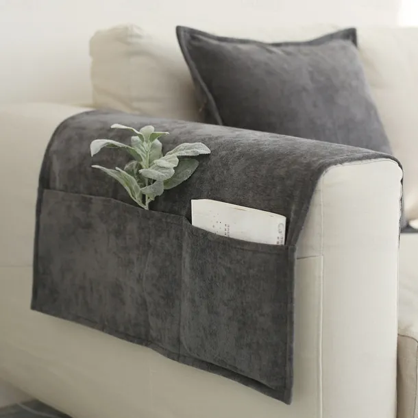 Sofa Armrest Cover Solid Color Extended Non slip Storage Cover Thick Chenille Sofa Armrest Cover