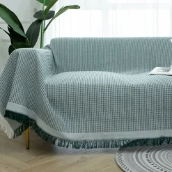 Sofa Couch Cover Cotton Sofa Slipcovers Sofa Towel Blanket Sofa Throws Covers for Cushion Couch, Couch Cover for Dogs Furniture Protector Cover with Tassel