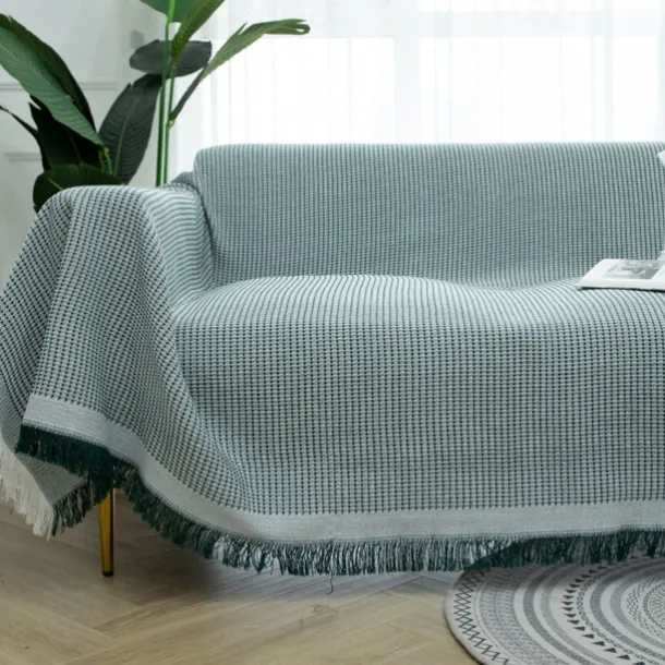 Sofa Couch Cover Cotton Sofa Slipcovers Sofa Towel Blanket Sofa Throws Covers for Cushion Couch, Couch Cover for Dogs Furniture Protector Cover with Tassel