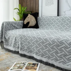 Sofa Couch Cover Cotton Sofa Slipcovers Sofa Towel Blanket Sofa Throws Covers for Cushion Couch, Couch Cover for Dogs Furniture Protector Cover with Tassel