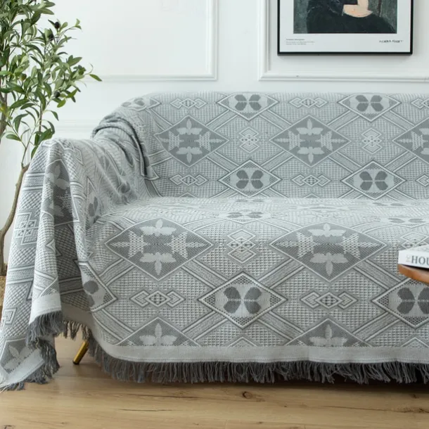 Sofa Couch Cover Cotton Sofa Slipcovers Sofa Towel Blanket Sofa Throws Covers for Cushion Couch, Couch Cover for Dogs Furniture Protector Cover with Tassel