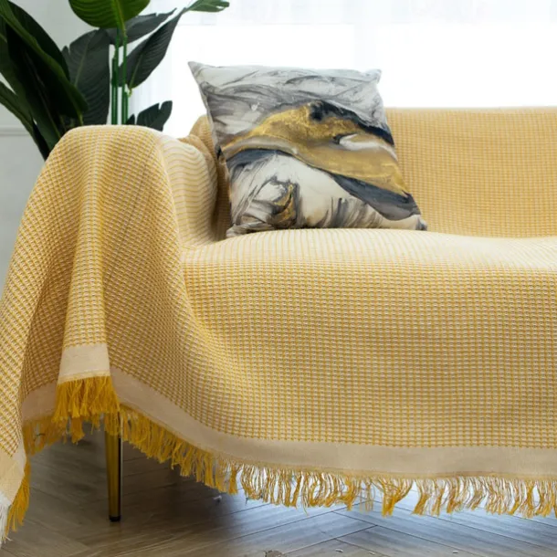 Sofa Couch Cover Cotton Sofa Slipcovers Sofa Towel Blanket Sofa Throws Covers for Cushion Couch, Couch Cover for Dogs Furniture Protector Cover with Tassel