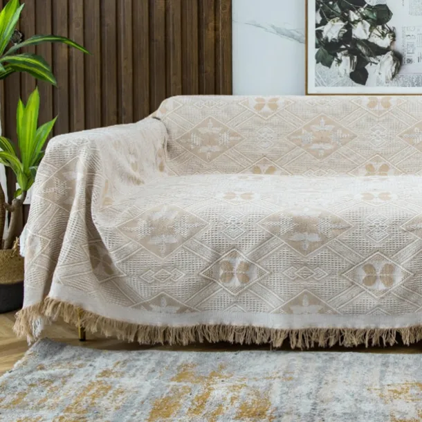 Sofa Couch Cover Cotton Sofa Slipcovers Sofa Towel Blanket Sofa Throws Covers for Cushion Couch, Couch Cover for Dogs Furniture Protector Cover with Tassel