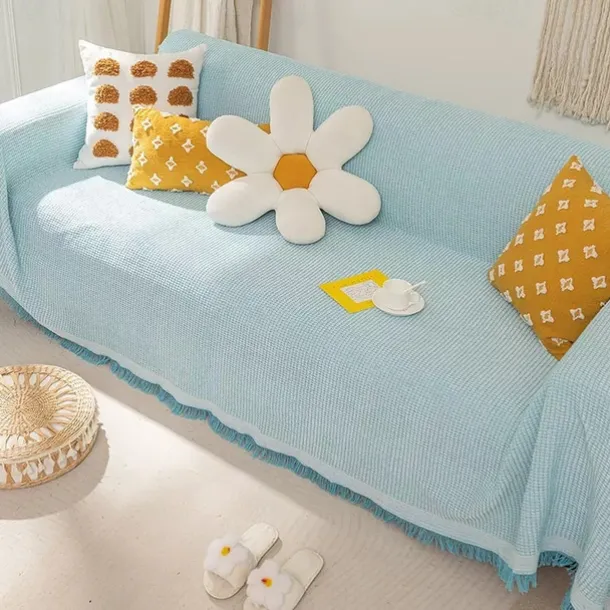 Sofa Couch Cover Cotton Sofa Slipcovers Sofa Towel Blanket Sofa Throws Covers for Cushion Couch, Couch Cover for Dogs Furniture Protector Cover with Tassel
