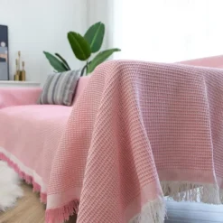 Sofa Couch Cover Cotton Sofa Slipcovers Sofa Towel Blanket Sofa Throws Covers for Cushion Couch, Couch Cover for Dogs Furniture Protector Cover with Tassel