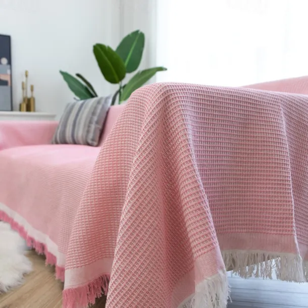 Sofa Couch Cover Cotton Sofa Slipcovers Sofa Towel Blanket Sofa Throws Covers for Cushion Couch, Couch Cover for Dogs Furniture Protector Cover with Tassel