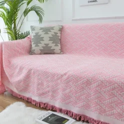 Sofa Couch Cover Cotton Sofa Slipcovers Sofa Towel Blanket Sofa Throws Covers for Cushion Couch, Couch Cover for Dogs Furniture Protector Cover with Tassel