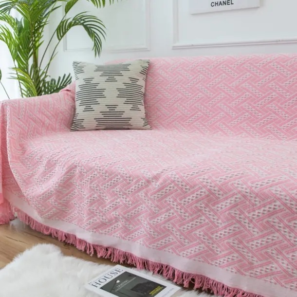 Sofa Couch Cover Cotton Sofa Slipcovers Sofa Towel Blanket Sofa Throws Covers for Cushion Couch, Couch Cover for Dogs Furniture Protector Cover with Tassel