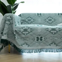 Sofa Couch Cover Cotton Sofa Slipcovers Sofa Towel Blanket Sofa Throws Covers for Cushion Couch, Couch Cover for Dogs Furniture Protector Cover with Tassel