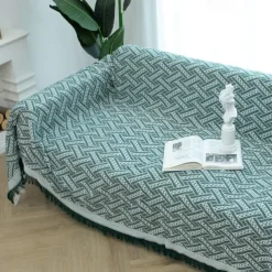 Sofa Couch Cover Cotton Sofa Slipcovers Sofa Towel Blanket Sofa Throws Covers for Cushion Couch, Couch Cover for Dogs Furniture Protector Cover with Tassel