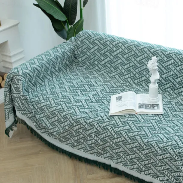 Sofa Couch Cover Cotton Sofa Slipcovers Sofa Towel Blanket Sofa Throws Covers for Cushion Couch, Couch Cover for Dogs Furniture Protector Cover with Tassel