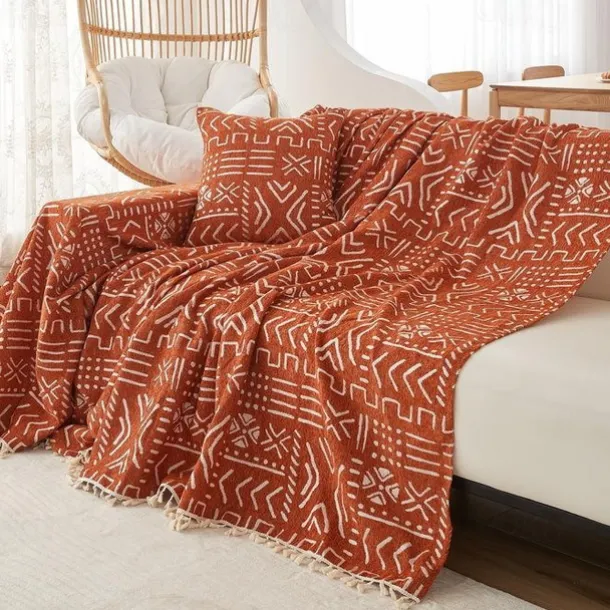 Sofa Cover Boho Sofa Blanket Throw Towel Chenille for Sectional Couch Armchair Loveseat 4 or 4 or 3 Seater L Shape Anti-Scratch Cat Washable