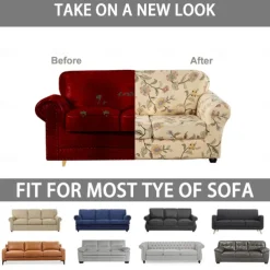 Sofa Cover Plants Yarn Dyed Polyester Slipcovers - Stylish Botanical Design - Soft and Durable Polyester Fabric - Protects and Revitalizes Your Sofa