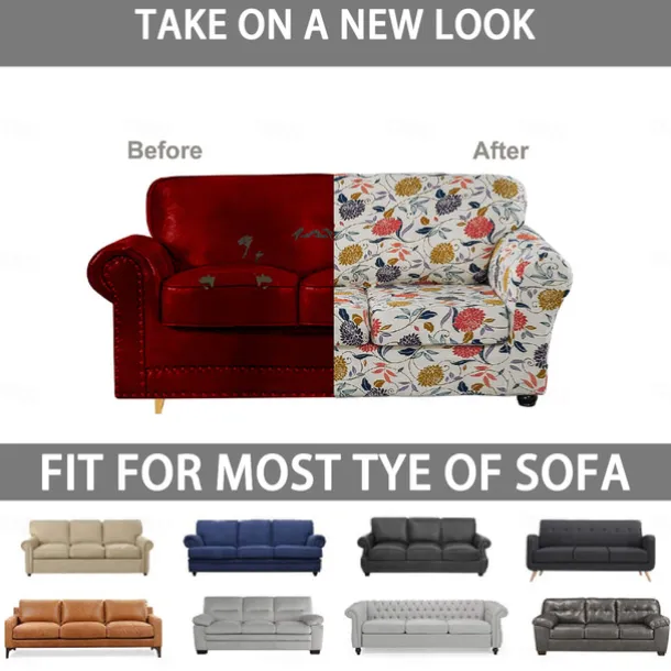 Sofa Cover Plants Yarn Dyed Polyester Slipcovers - Elegant Botanical Pattern - Soft and Durable Yarn Dyed Polyester - Protects and Revitalizes Your Sofa