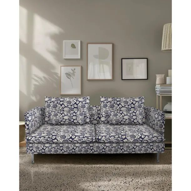 Sofa Covers 100% Cotton Floral Quilted Slipcovers 3-Seat with Armrests SODERcover LITB PRIME cover