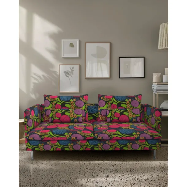 Sofa Covers 100% Cotton Floral Quilted Slipcovers 3-Seat with Armrests SODERcover LITB PRIME cover