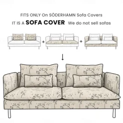 Sofa Covers 100% Cotton Floral Quilted Slipcovers 3-Seat with Armrests SODERcover LITB PRIME cover