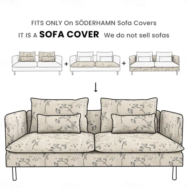 Sofa Covers 100% Cotton Floral Quilted Slipcovers 3-Seat with Armrests SODERcover LITB PRIME cover