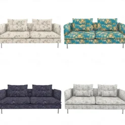 Sofa Covers 100% Cotton Floral Quilted Slipcovers 3-Seat with Armrests SODERcover LITB PRIME cover