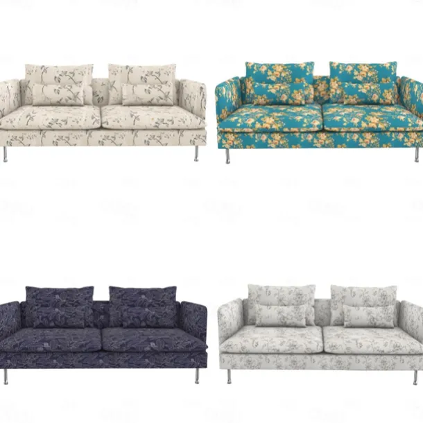 Sofa Covers 100% Cotton Floral Quilted Slipcovers 3-Seat with Armrests SODERcover LITB PRIME cover