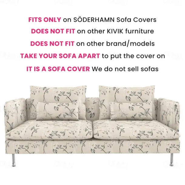 Sofa Covers 100% Cotton Floral Quilted Slipcovers 3-Seat with Armrests SODERcover LITB PRIME cover