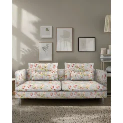 Sofa Covers 100% Cotton Floral Quilted Slipcovers 3-Seat with Armrests SODERcover LITB PRIME cover