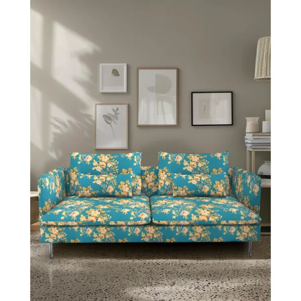 Sofa Covers 100% Cotton Floral Quilted Slipcovers 3-Seat with Armrests SODERcover LITB PRIME cover