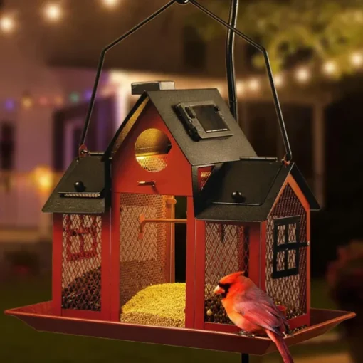 Solar Bird Feeders for Ourside,Bird House Squirrel Proof Feeder,Hanging Metal Mesh Wild Window Large Finch Cardinal Feeder Nest Houses,Bird Outdoors and Garden Decoration