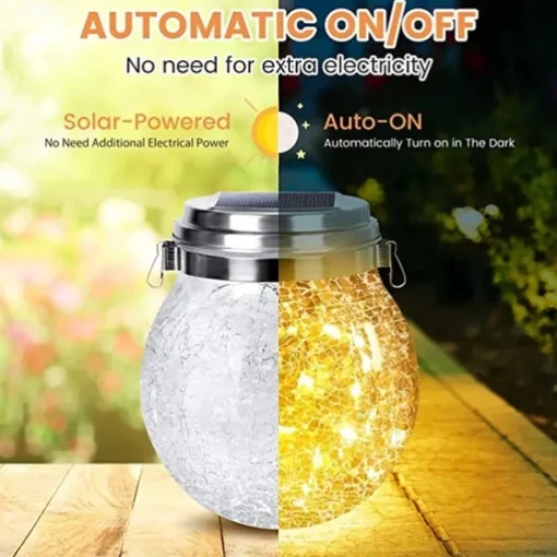 Solar Crack Jar Lights Hanging Ball Glass LED Solar Lanterns Solar Star Wishing Lamp Outdoor Waterproof Garden Decoration Tree Lights Christmas Party Home Decor Light