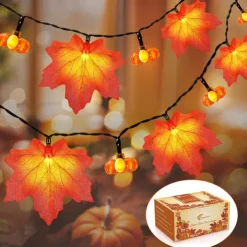 Solar 3D Pumpkin Maple Leaf String Lights 6.5m 30LED Outdoor Waterproof Garden Light Autumn Thanksgiving Christmas Wedding Party Holiday Yard Home Balcony Decoration