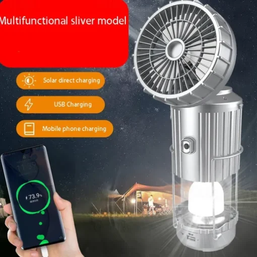 Solar Electric Fan Camping Lamp with Bluetooth Speaker Portable Switch Camping Lamp Lithium Battery Solar USB Charging