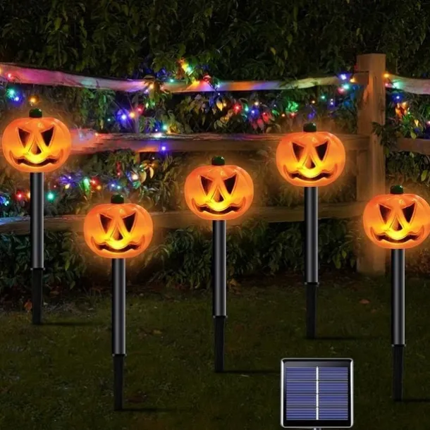 Solar Evil Pumpkin Patio Lights Spooky Glow to Your Outdoor Jack O Lantern Decor Pumpkin Skull Ghost for Halloween Thanksgiving Holidays