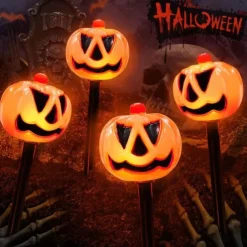 Solar Evil Pumpkin Patio Lights Spooky Glow to Your Outdoor Jack O Lantern Decor Pumpkin Skull Ghost for Halloween Thanksgiving Holidays