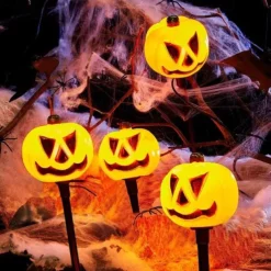 Solar Evil Pumpkin Patio Lights Spooky Glow to Your Outdoor Jack O Lantern Decor Pumpkin Skull Ghost for Halloween Thanksgiving Holidays