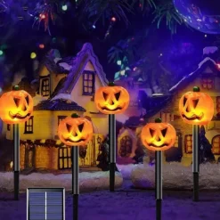 Solar Evil Pumpkin Patio Lights Spooky Glow to Your Outdoor Jack O Lantern Decor Pumpkin Skull Ghost for Halloween Thanksgiving Holidays