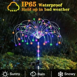 Solar Firework Lights - 120 LEDs Outdoor Pathway & Garden Fairy Lights, 2 Lighting Modes for Yard & Driveway Landscape
