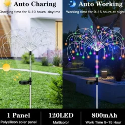 Solar Firework Lights - 120 LEDs Outdoor Pathway & Garden Fairy Lights, 2 Lighting Modes for Yard & Driveway Landscape