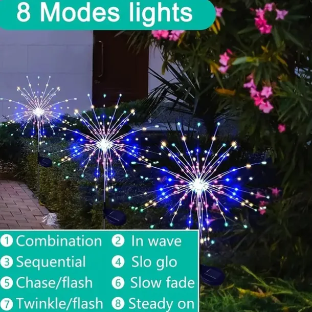 Solar Fireworks Lights 90/120/150/200 LEDS Outdoor DIY Solar Lights Copper Filament Garden Decorative Lights Waterproof Fairy Lights Lawn Lights
