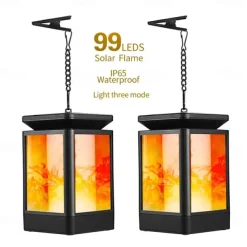 Solar Flame Lantern Outdoor Pathway Lights Garden Lights LED Waterproof Hanging Light 99LEDs Retro Garden Light 3 Modes Lighting Landscape Light for Courtyard Balcony Pathway Christmas/Halloween Decor