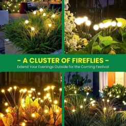 Solar Garden Light Waterproof Firefly Lights Outdoor Starburst Swaying Lights 2 Modes 6/8/10 Heads for Yard Patio Pathway Decoration
