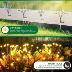 Solar Garden Light Waterproof Firefly Lights Outdoor Starburst Swaying Lights 2 Modes 6/8/10 Heads for Yard Patio Pathway Decoration