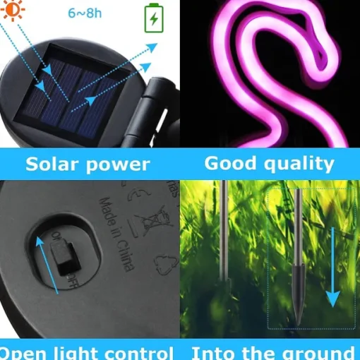 Solar Garden Lights Outdoor Lights Cactus/Flamingo Neon Lights Waterproof Outdoor Lights for Garden Patio Yard Pathway Decoration